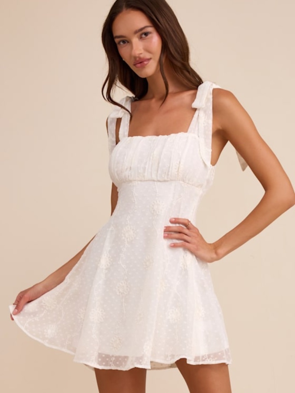 Lulus Adorable Approach White Floral Embroidered Tie-strap Mini Dress - Size L